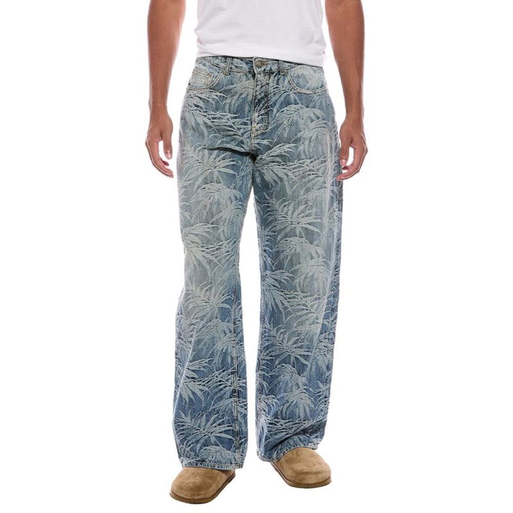 Palm Angels Mens  Palms Wash Loose Jean, Blue